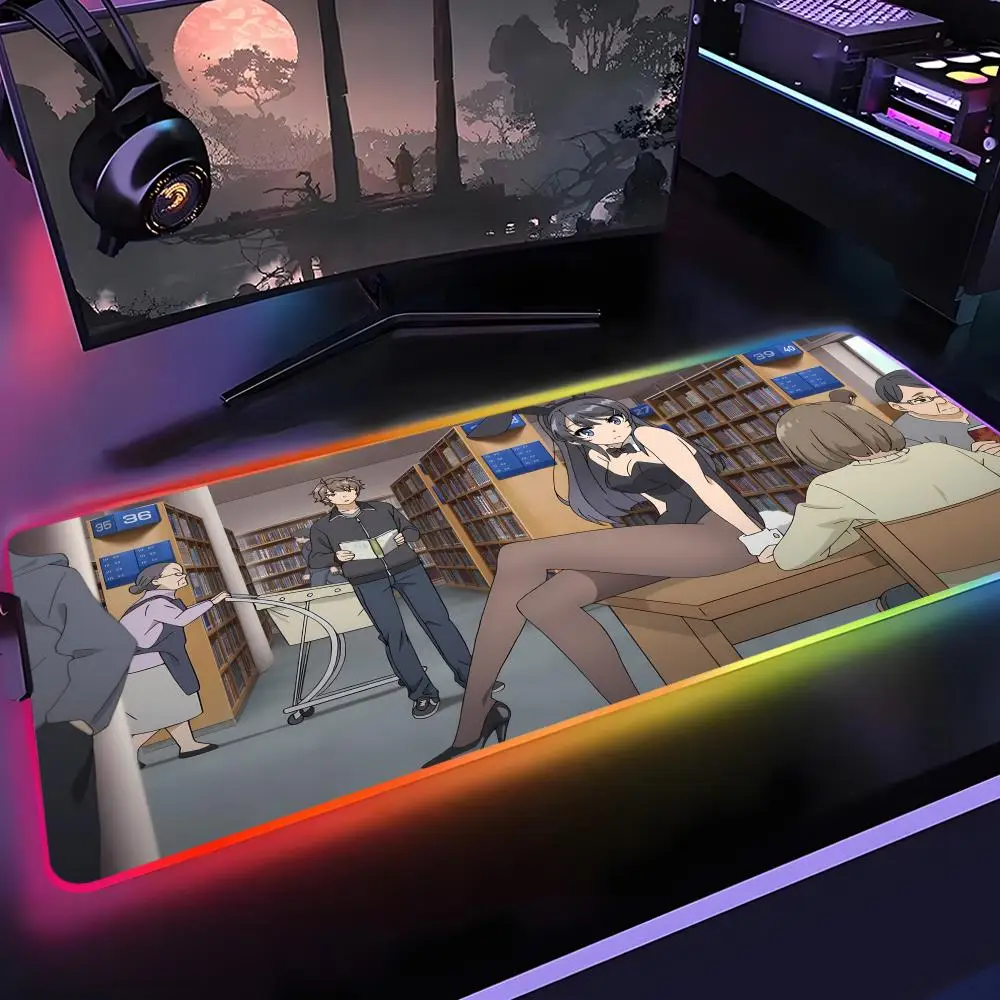 

Mai Sakurajima Коврик для мыши Gamer Rgb Настольный коврик Подсветка Светодиодный коврик для мыши Настройка игровых аксессуаров Настольный коврик Большой коврик для мыши Подсветка