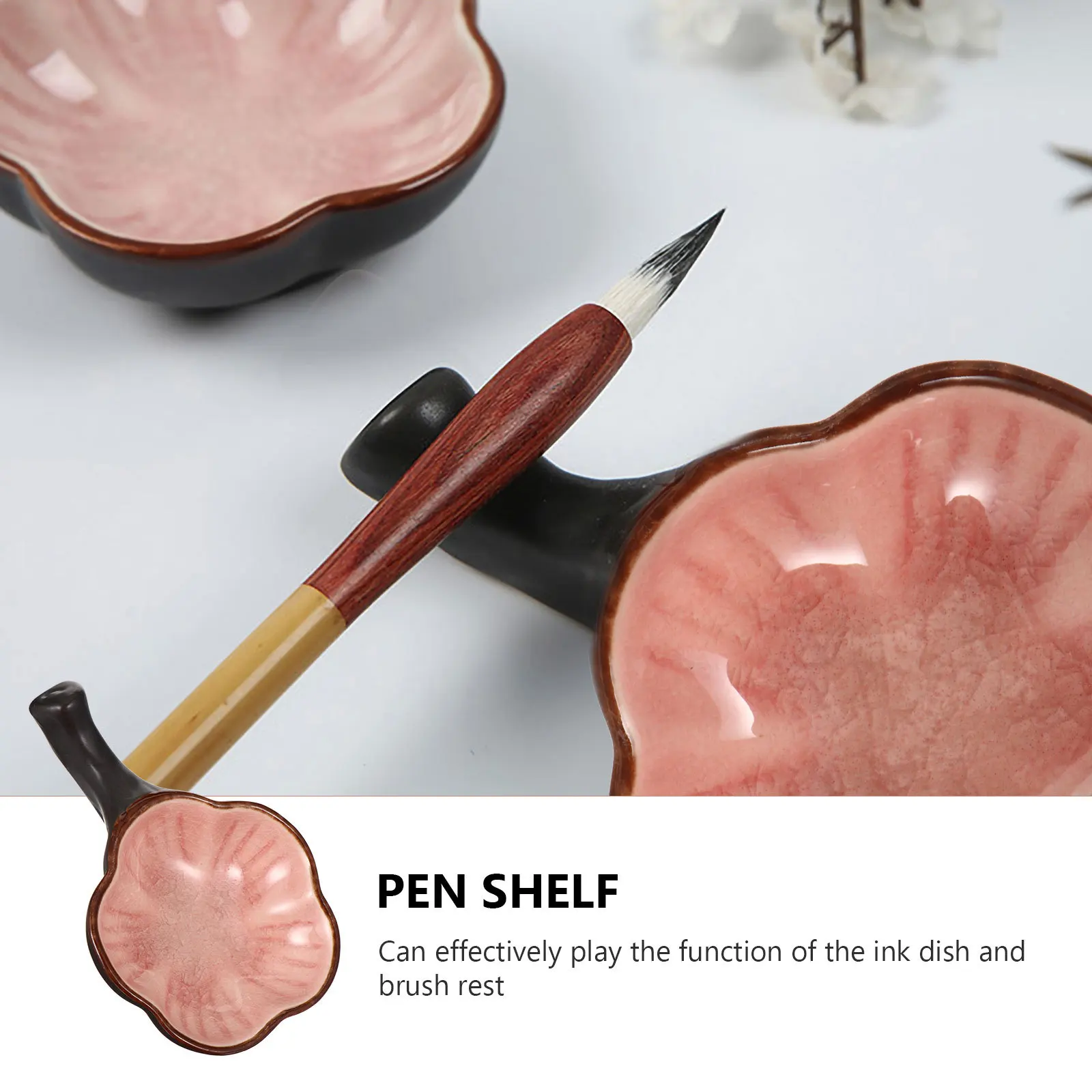 

1Pcs Stylish Pink Ice Crack Ceramic Ink Dish Pen Rest Shelf Non-Fade Glaze for Writing Painting Stationery Accessories