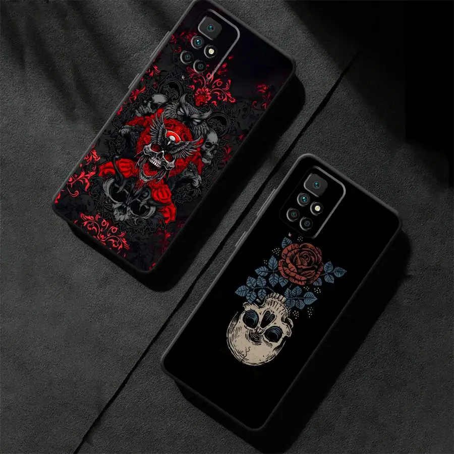 Creative Skull Art Black Soft Phone Cover Case for Xiaomi Redmi 12C A4 9 13C A3 10 K40 K80 Pro A5 14C A1 A2 Plus