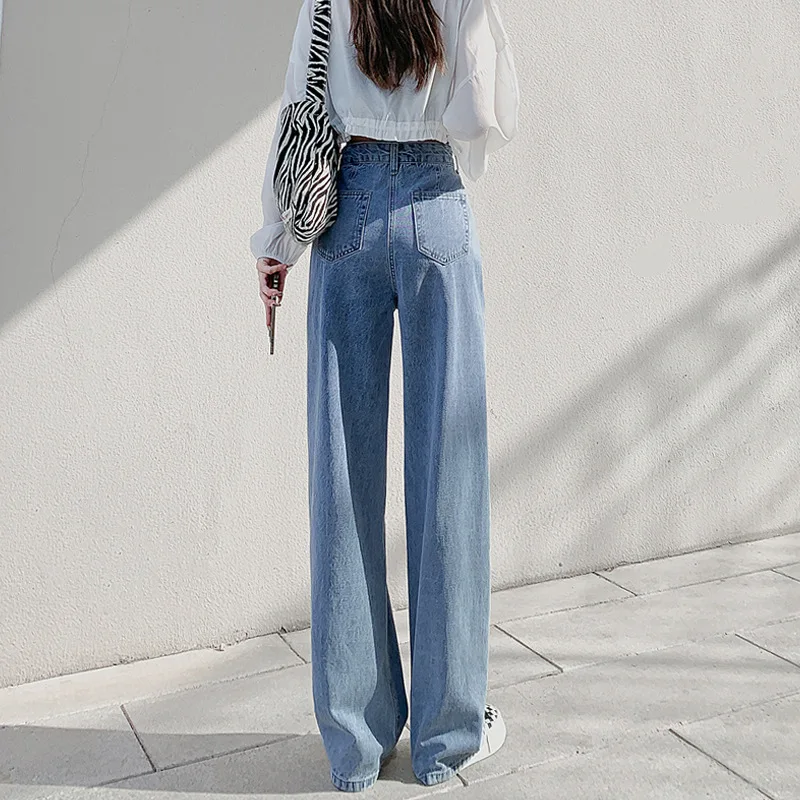 Women\'s High Waist Jeans Straight Tube Loose Light Color Slim Sweeping Wide Leg Pants Vintage Style Spring New 2024 High-Quality