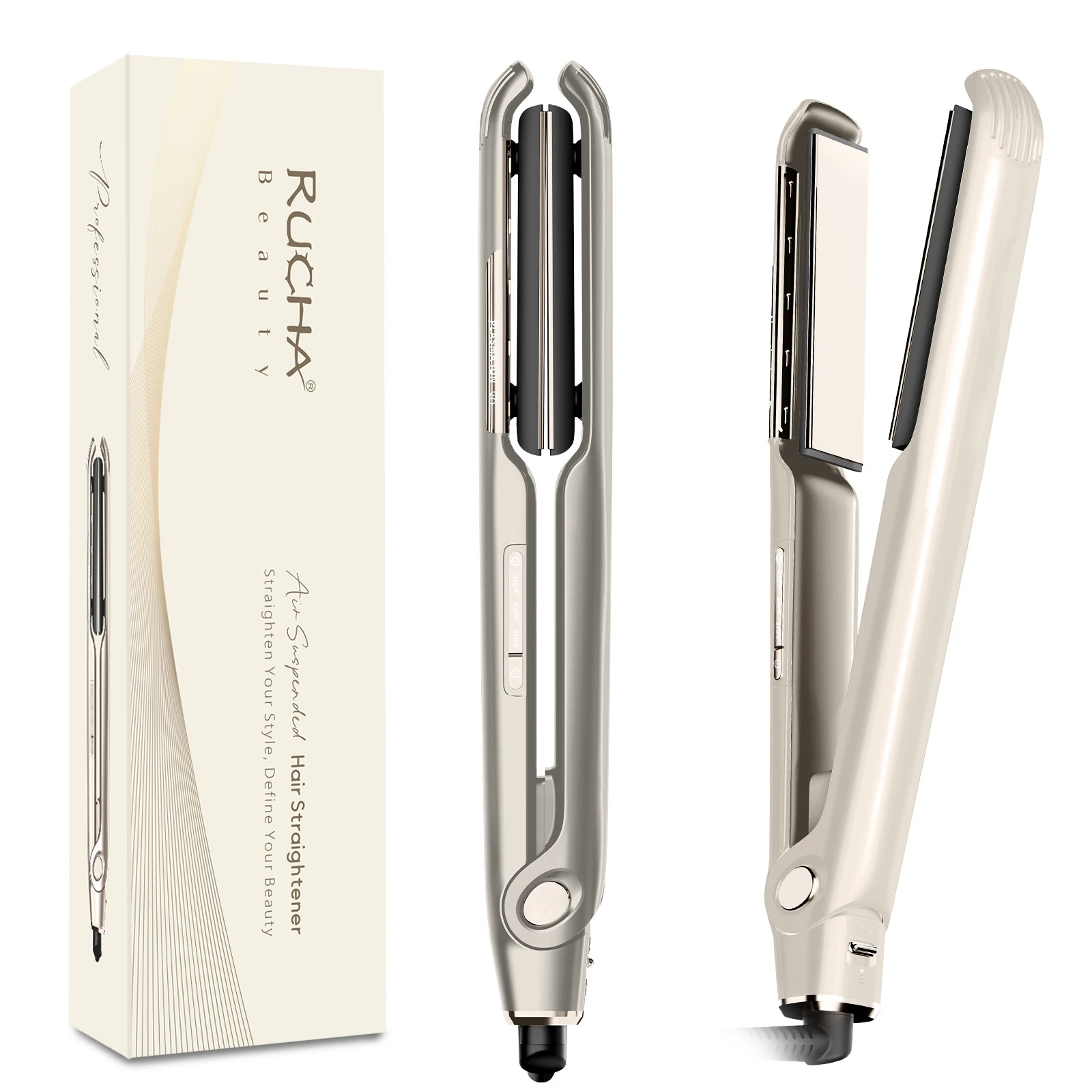 RUCHA Hair Straightener 450°F Plasma and Air Suspension Plate Flat Iron Anti-scald Smooth Frizz Hair Irons Dual Voltage