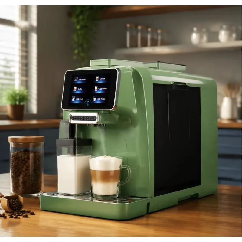 Smart Automatic Coffee Machine with Touch Screen Display, Built-in Milk Container and Connection
