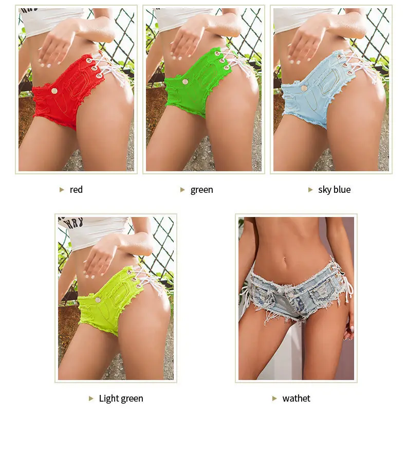 New sexy pink denim shorts women's low waist bandage lace up jean shorts