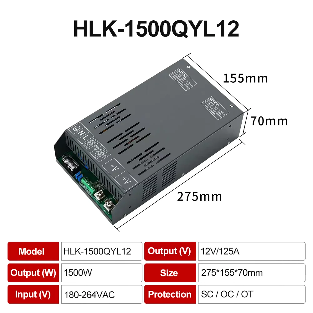 HLK-1500QYL24 1500W 2000W AC DC Adjustable SMPS Constant Voltage Constant Current Industrial Switching Power Supply 12V~220V