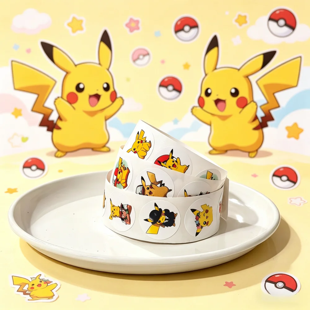 500-teilige Rolle Cartoon-Pikachu-Aufkleber als Belohnungen, Kreatives Journal-Klebeband, Papiertüten-Dekorationen
