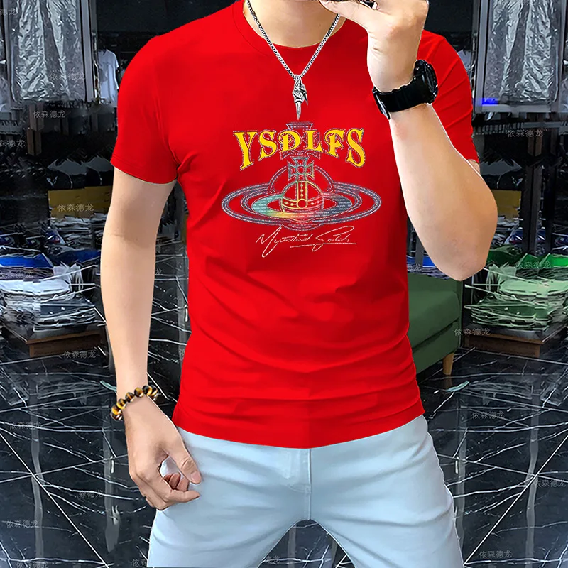 Men's T-shirt Summer Luxury Rhinestones Handsome Man O-neck Tees Fashion Trend Silk Cotton High-grade Neutral Couple Clothing