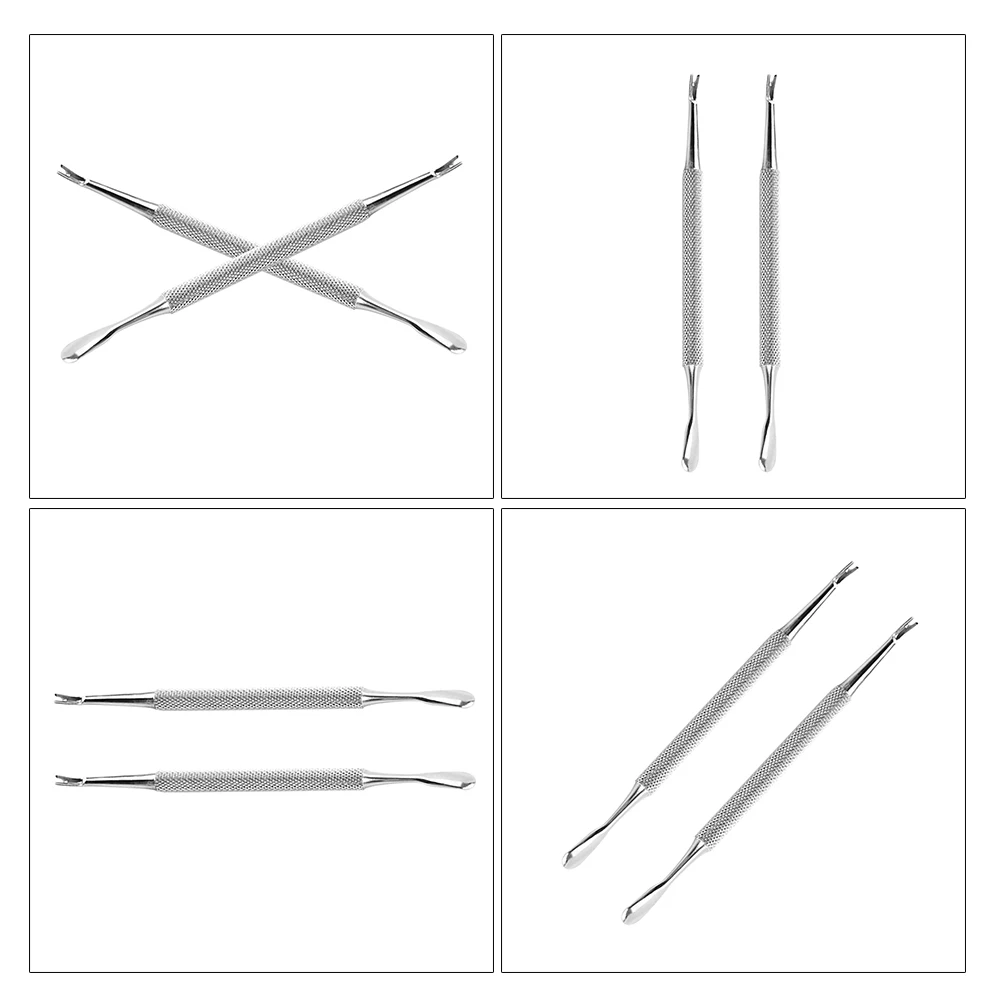 

2Pcs Multi-Function Cuticle Remover Stainless Steel Nail Art Tool for Shaping Cuticles and Removing Hangnails Silver