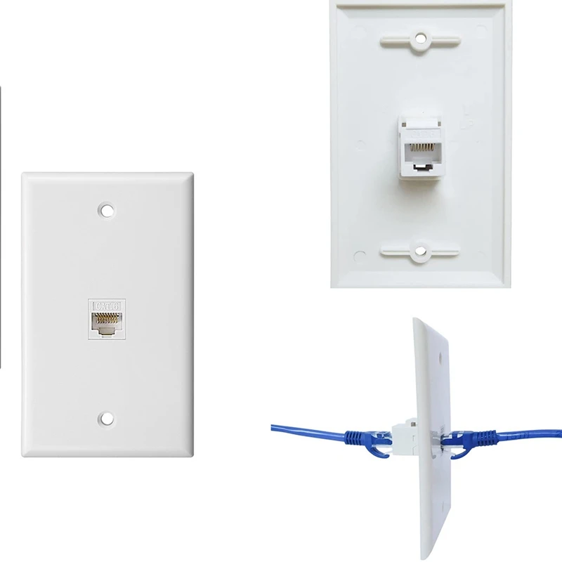 Placa de pared Ethernet de 1 puerto, placa de pared Keystone Jack con inserto de acoplador en línea RJ45 hembra a hembra