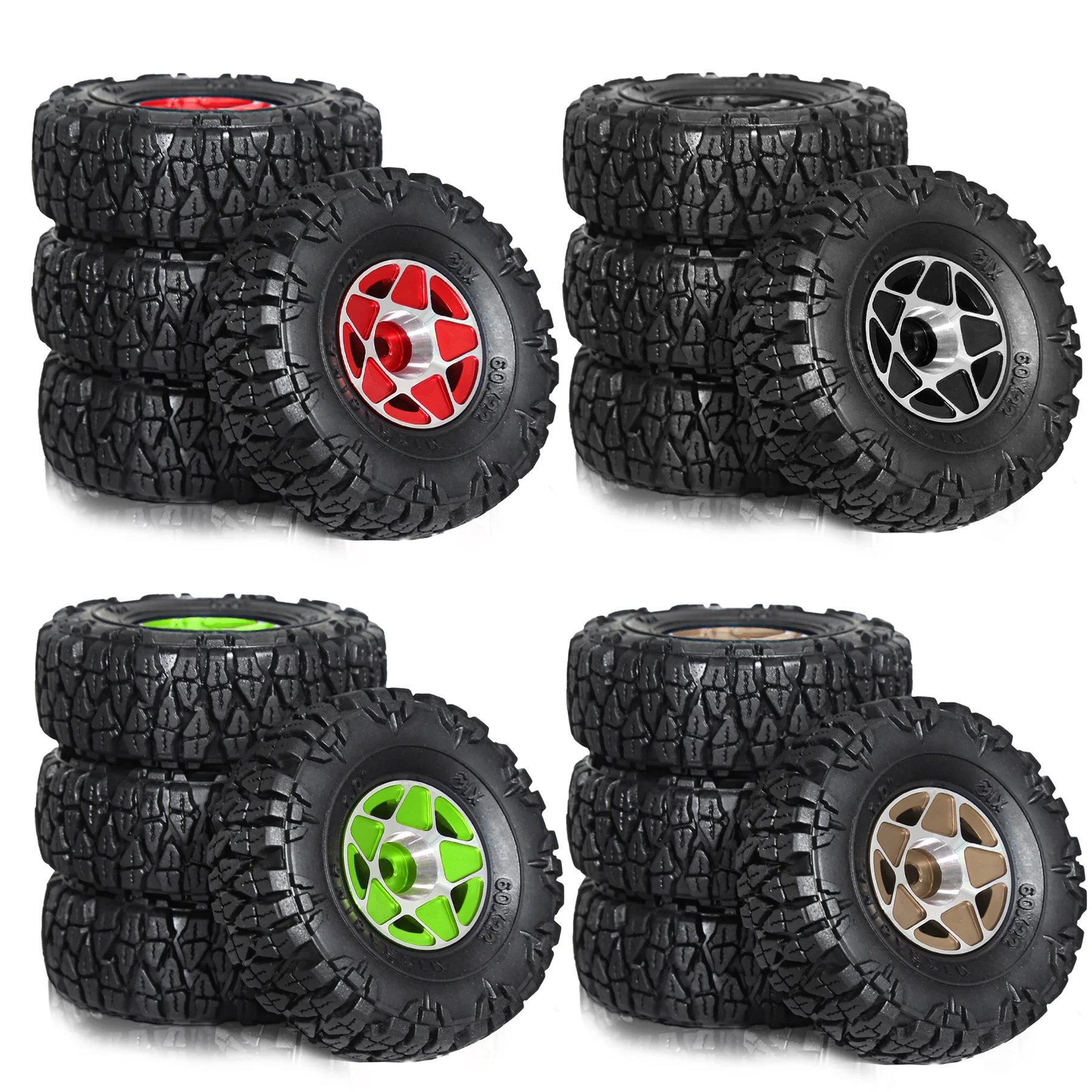 

4pcs Aluminum 1.0 Beadlock Wheel Tires Set for Axial SCX24 AX24 TRX4M FCX24 Upgrade 1/24 1/18 RC Crawler Car