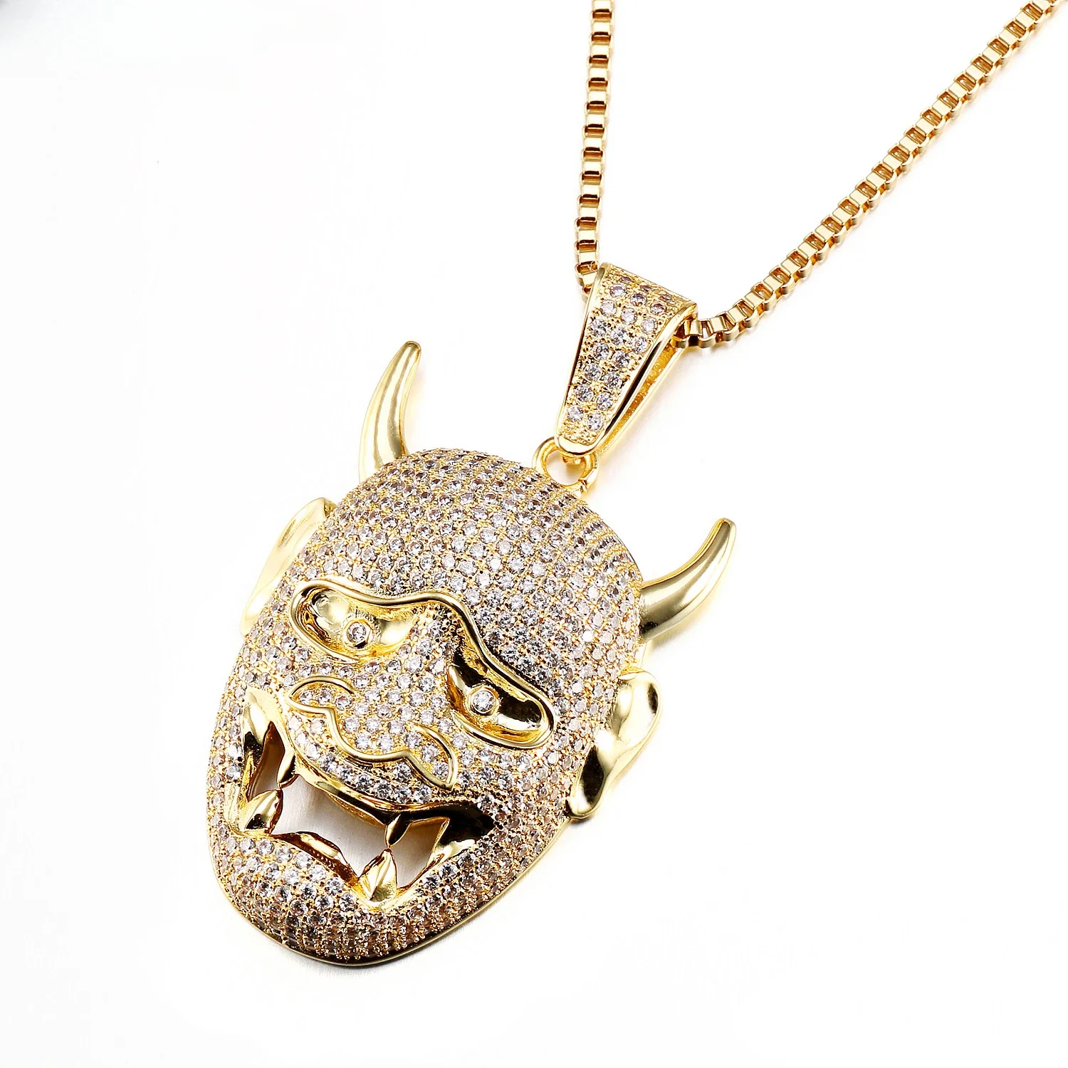 Micro Cuban Chain with Pendant Ghost Mask Pendant Devil Necklace Gold Plated Jewelry Necklace Men