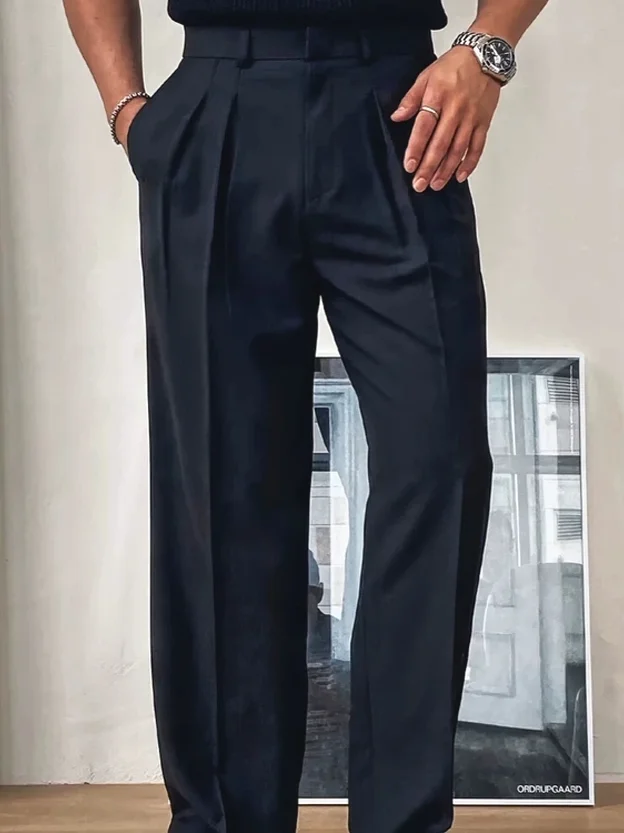 

American Sle Workwear Men's Loose Straight Leg Pants No Ironing k Button Design Casual Suit Pants Trendy Straight Leg Tr...