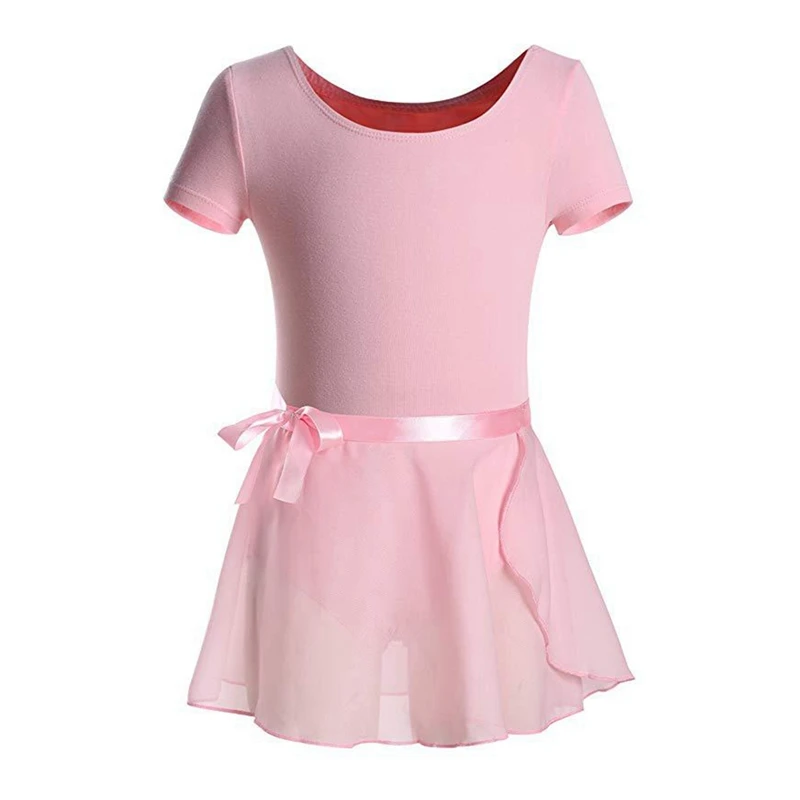 3-10 Years Children Girls Kids Short Sleeve Ballet Leotards with Mesh Skirt Kids Crisscross Back Stage Performance Clothing