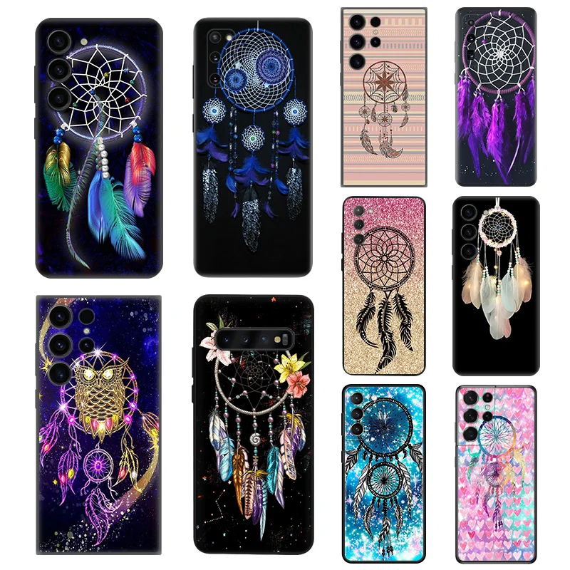 Phone Cases For Samsung Galaxy S24 S23 Ultra S22 S21 S20 FE Plus Note20 S10 Lucky Dreamcatcher Black Soft Anti-Drop Cover