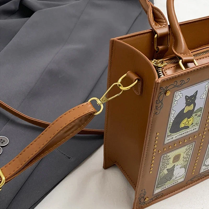 Neue Katzenelfen-Handtasche: Stylische, vielseitige Damen-Umhängetasche, trendige Fantasy-Schultertasche, quadratische Tragetasche, Aktentasche mit Stauraum – Detail 6
