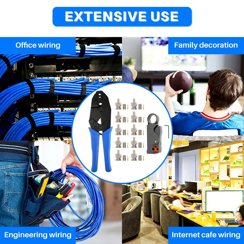 1Set Coax Rf/Bnc Crimp Tools For Rg58 / Rg59 / Rg6 With 10Pcs Bnc Plug Crimp Connector Set