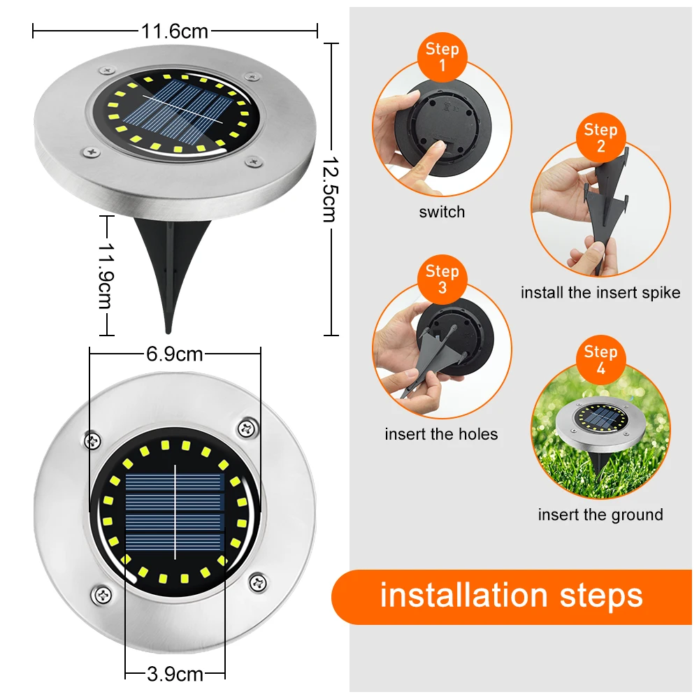 4PCS 20LED Solar Ground Light Outdoor Waterproof for Garden Lawn Pathway Stair Yard Landscape Decoration