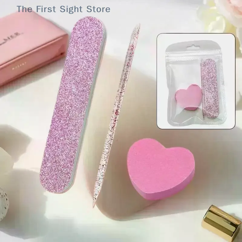 8/12-teiliges Glitzer-Nagelpflegeset – herzförmiger Puffer, Kristallstab und doppelseitige Feile für Nagelkunst und Pediküre