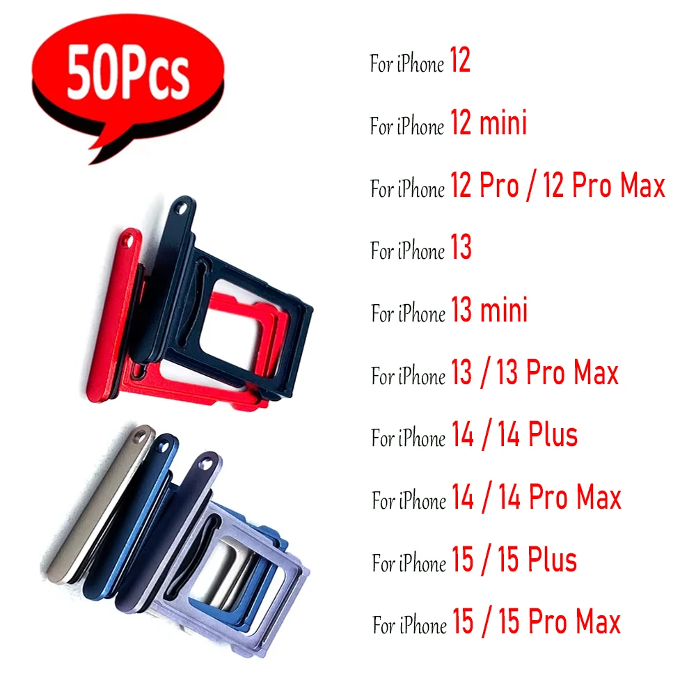 

50 шт., лоток для SIM-карты, держатель для ящика для чипа, адаптер, гнездо, аксессуары для iPhone 12 Pro Max 12 13 mini 14 15 Plus, двойная карта