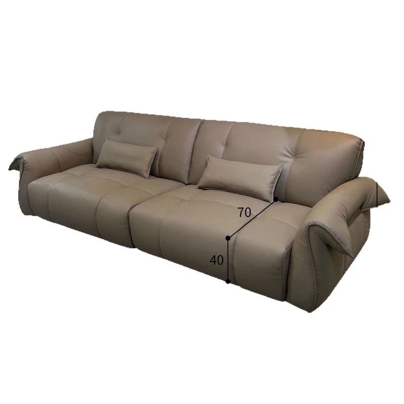 Cream style  leather sofa designer Italian minimalist elephant ears living room top layer cowhide in-line three in-line