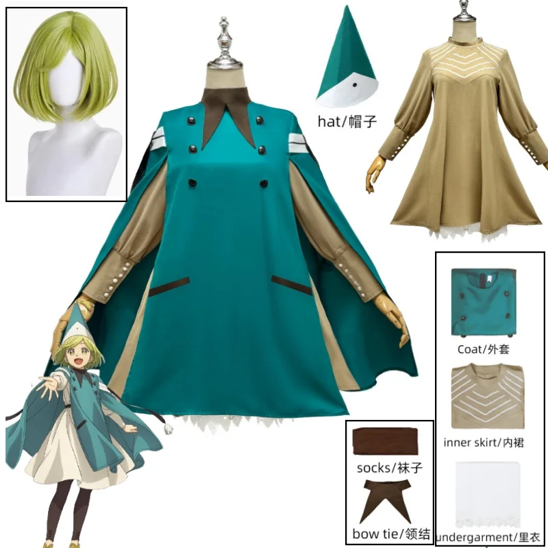 

Anime Atelier of Witch Hat Koko Coco Cosplay Costume Green Cloak and Dress Full Set Wig Halloween Carnival Comic Con Party
