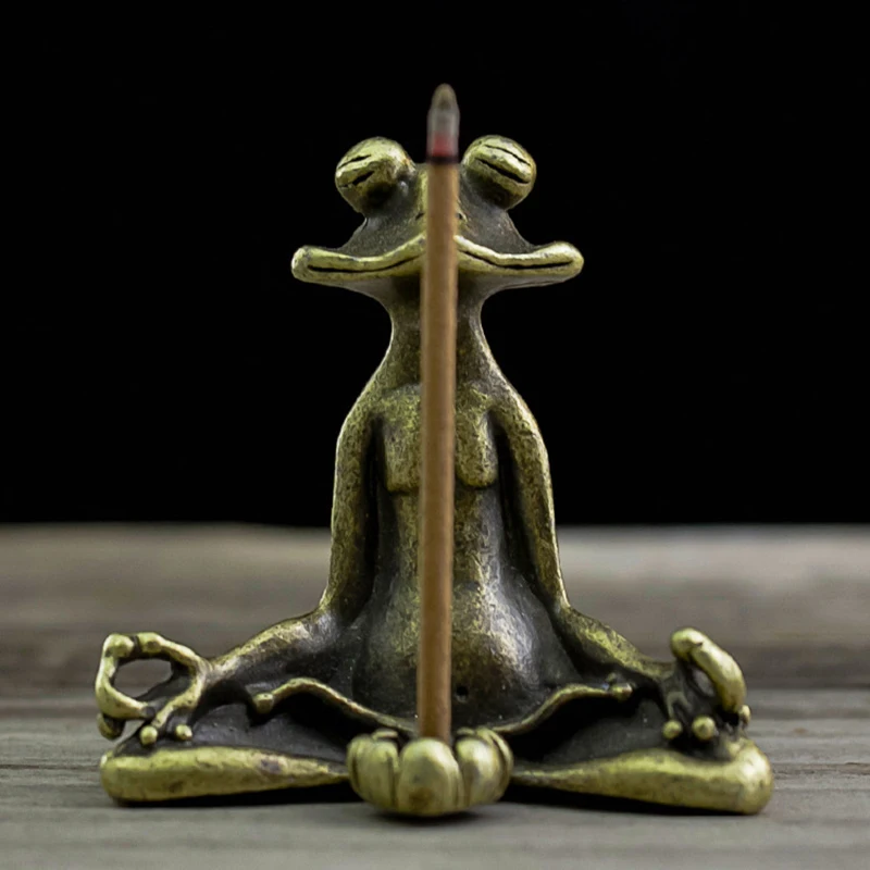 One Piece Retro Pure Copper Frog Tea Pet & Incense Stand Ornaments, Antique Copperware Zen Frog.