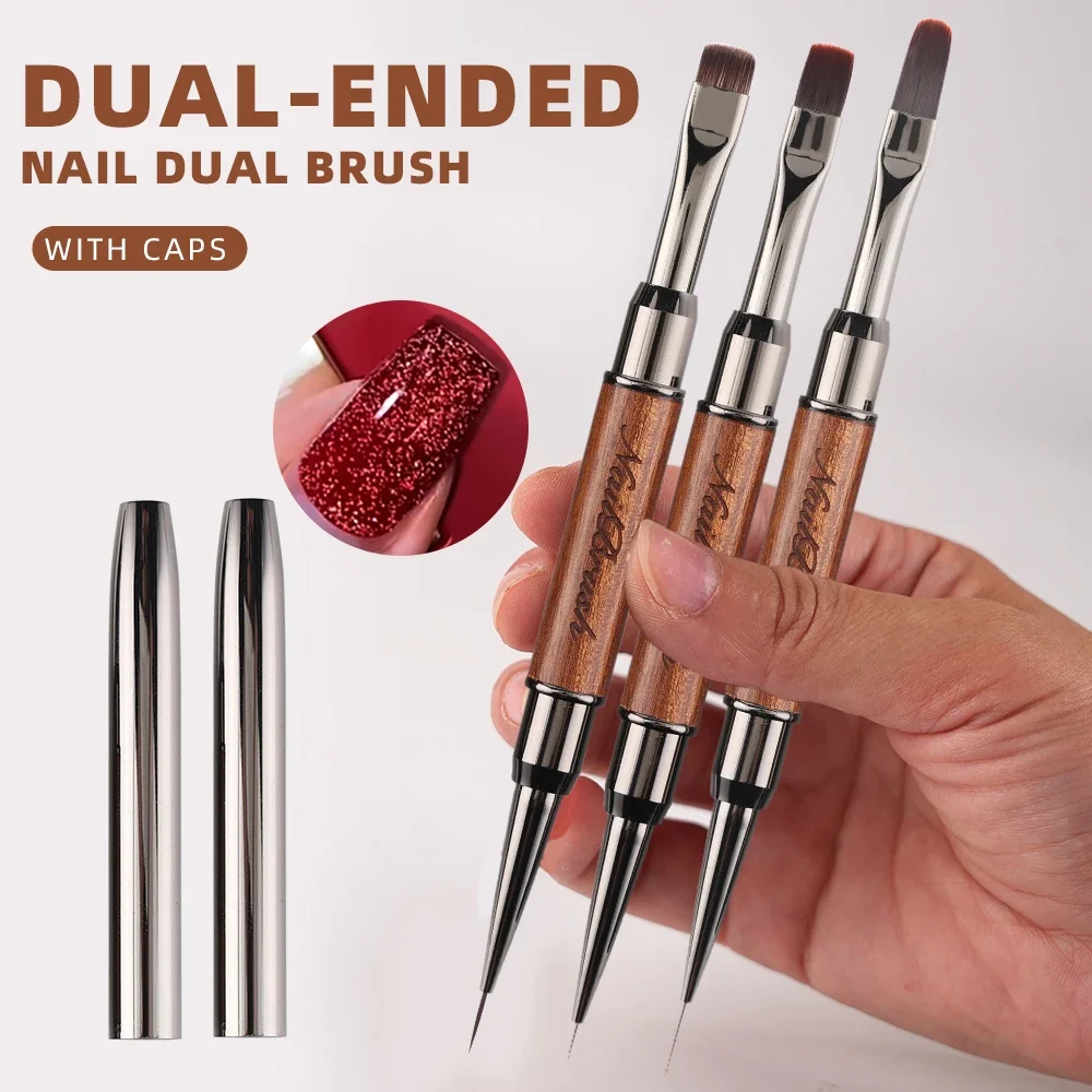 1/3pcs Sandalwood Double Head Crystal Handle Drawing Brush Liner Brush Painting Pen Gel Polish Crystal Nail Art Manicure Tools