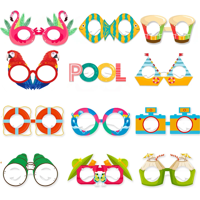 12pcs Summer Hawaiian Party Paper Glasses Pineapple Fruit Glasses Photo Prop  Kids Gift Tropical Aloha Birthday Party Decoration
