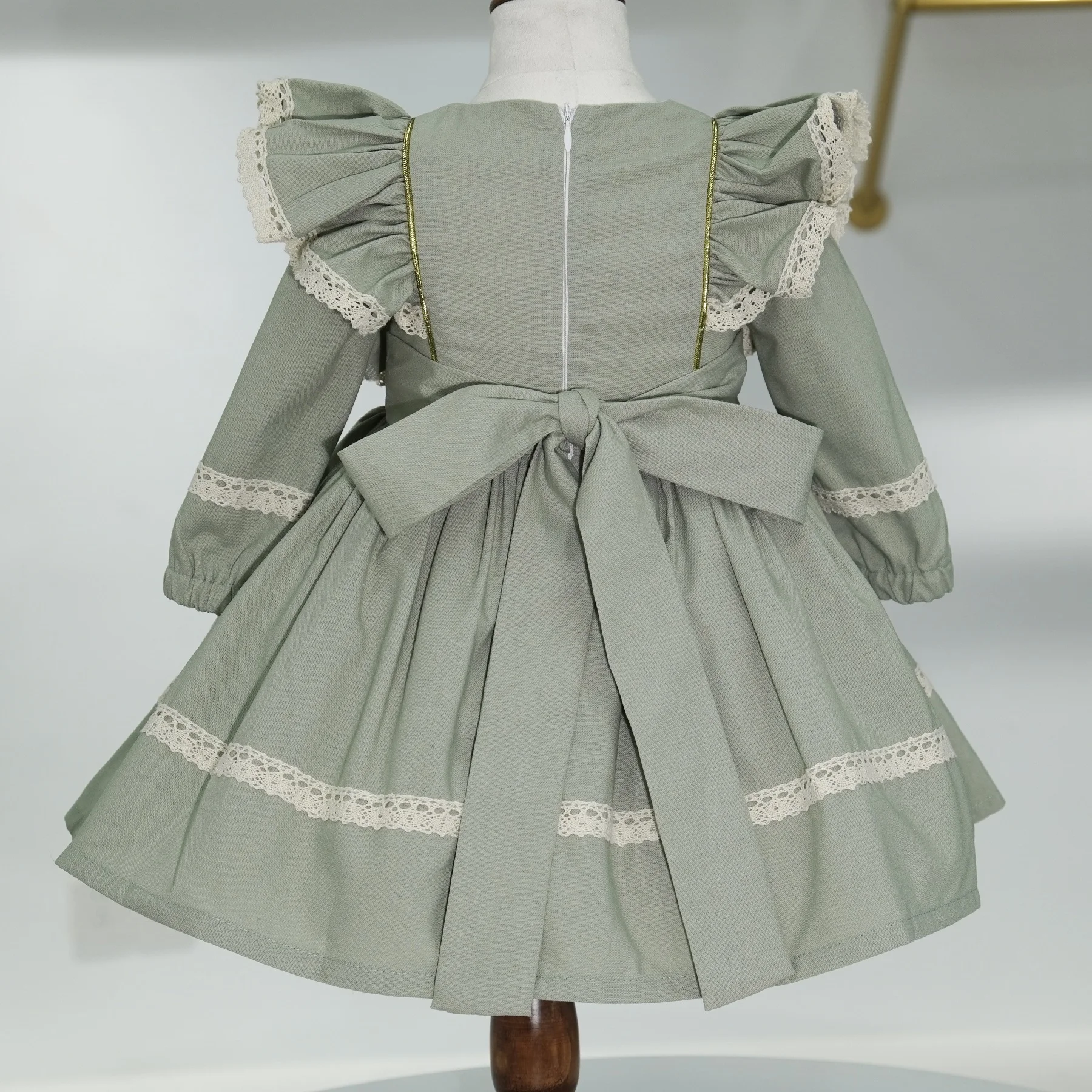0-12Y Baby Girl Summer Light Green Rabbit Embroidery Vintage Princess Ball Gown Dress for Birthday Holiday Photography C87