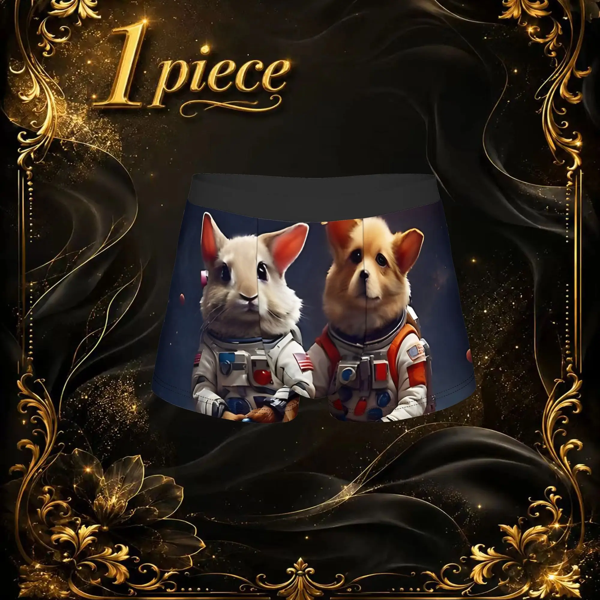 1pc Popular Rabbit And Dog In Space Apron boxers  adults  Breathbale Panties Men's Underwear Comfortable Shorts Boxer Briefs