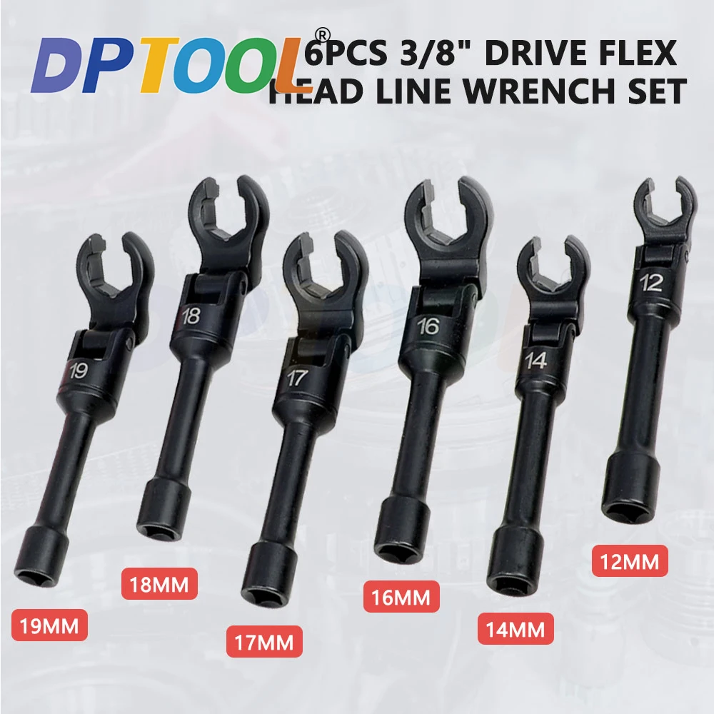 6 Pcs 12mm-19 mm Long Flex Head Crows Foot Line Wrench Set 3/8