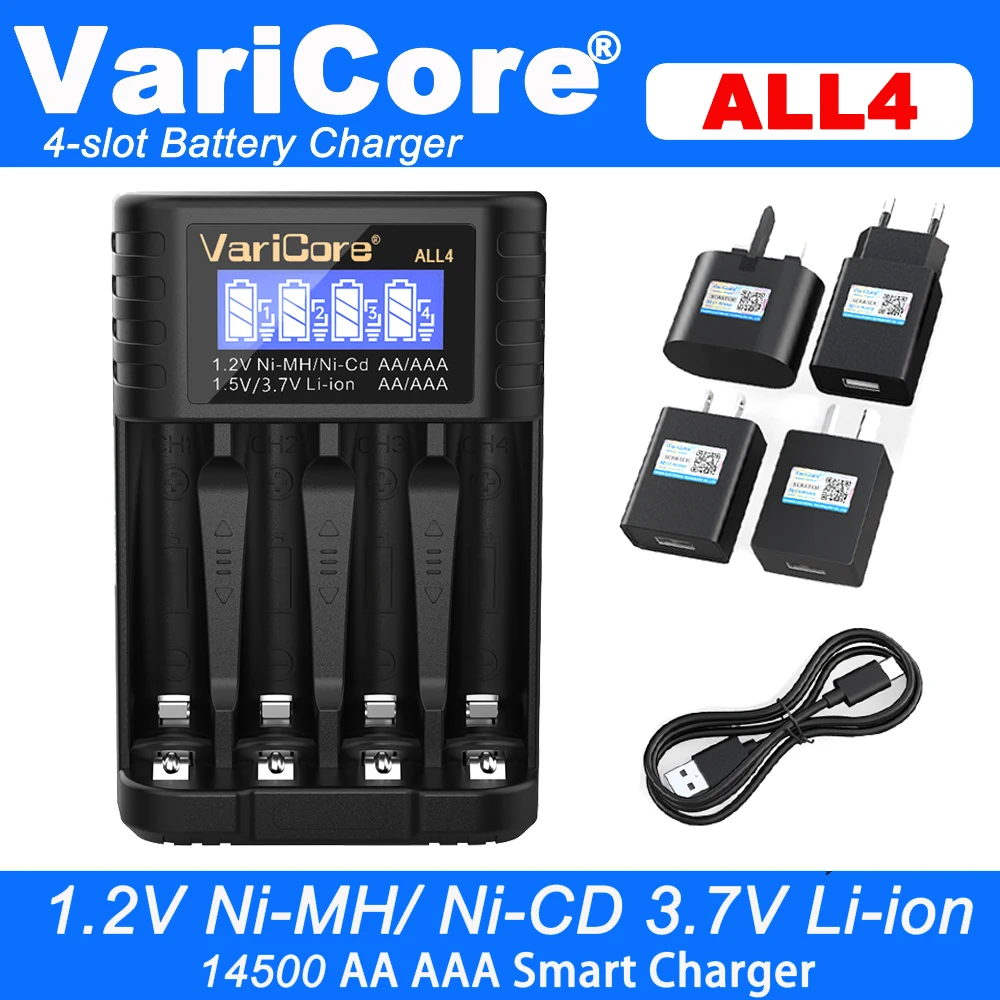 Caricabatterie 4 Slot Per Batterie Li-Ion AA/AAA 1.5V – Canali Indipendenti 4×400mA, LCD, USB-C, CC/CV, Protezioni Multiple – Ricarica Rapida E Sicura