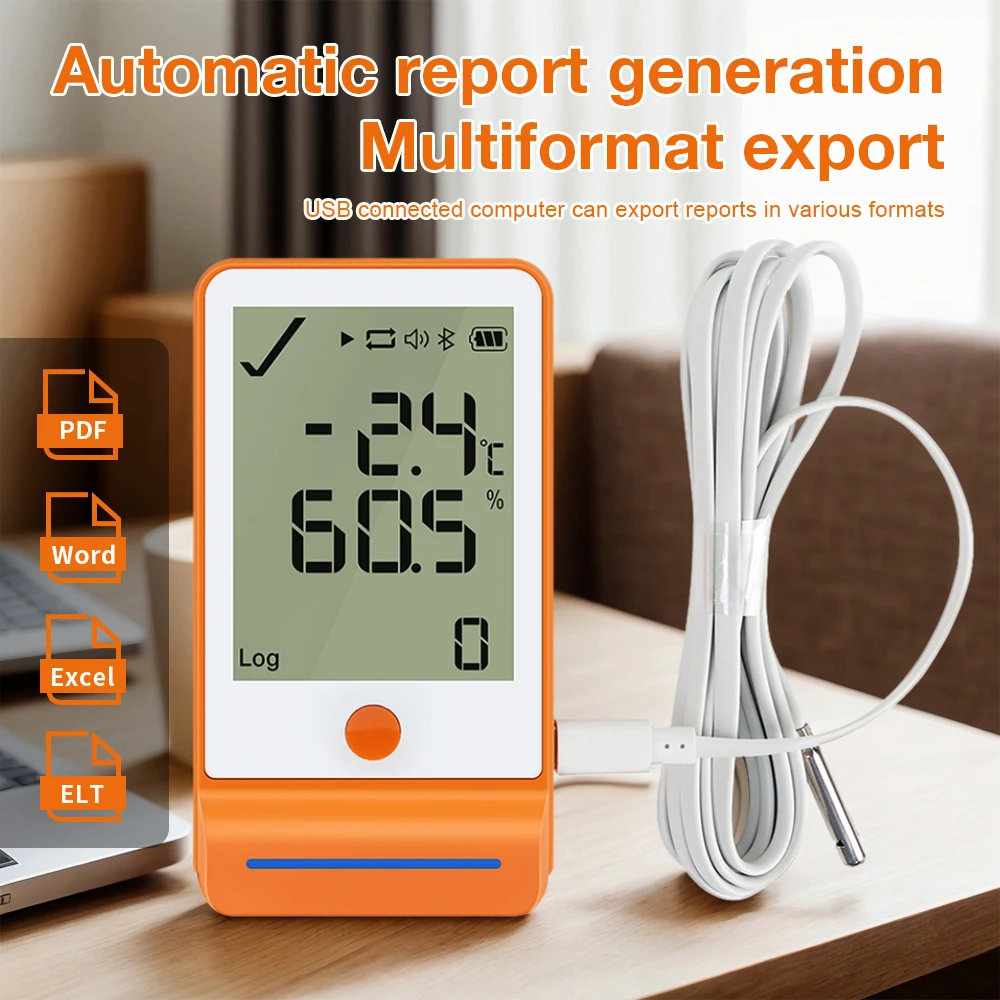 GSP-6Pro مسجل درجة الحرارة والرطوبة بلوتوث مسجل بيانات درجة الحرارة USB 100000   نقاط PDF/EXCEL/TXT للسلسلة الباردة
