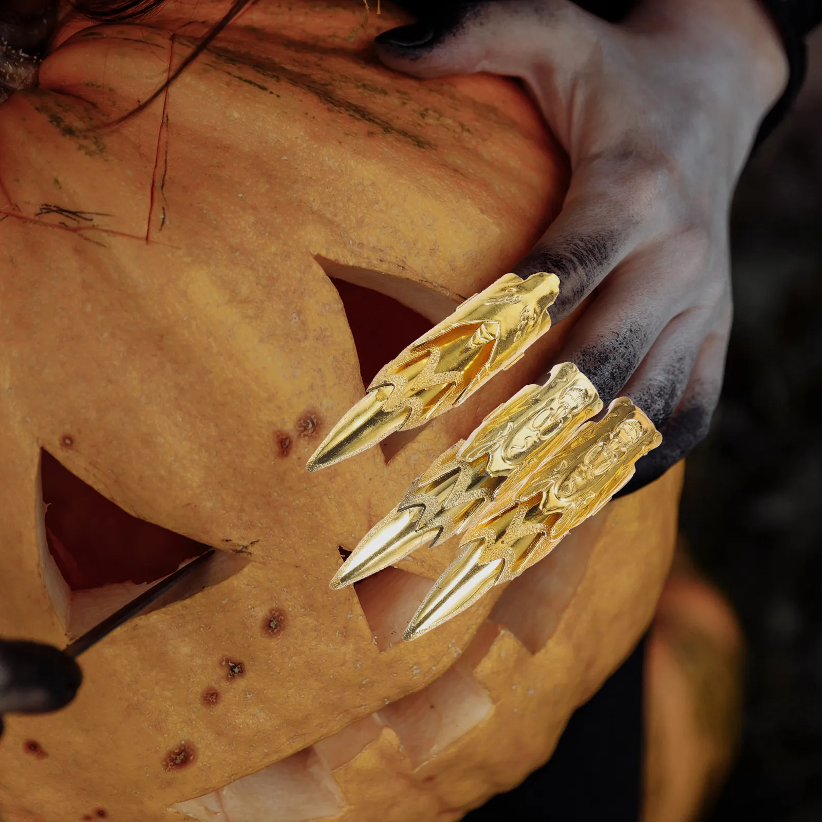 5Pcs Stylish Gold Fingertip Sleeves for Belly Dance Festival Carnival Christmas Role Play Fake Nail Tip Prop Costume Fingertip
