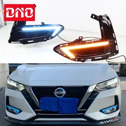 Luzes diurnas de LED do carro, sinal de giro amarelo, lâmpadas azuis, faróis de carro, Nissan Sentra Sylphy 2019 2020, 12V