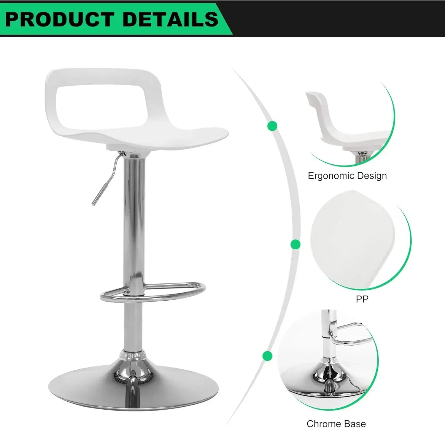 Bar Stools Set of 4, Adjustable Counter Height Barstools, Metal Kitchen Island Bar Chairs, White