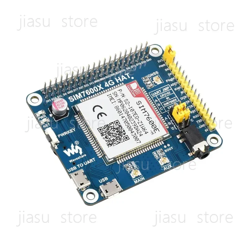 

SIM7600E-H 4G HAT for Raspberry Pi, LTE Cat-4 4G / 3G / 2G, GNSS, for Europe, Southeast Asia, West Asia, Africa