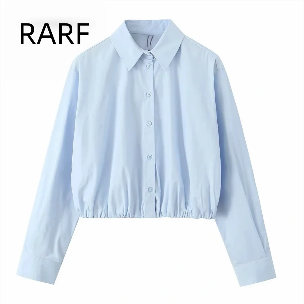 

2024 autumn and winter new product temperament women's elastic hem poplin long sleeved lapel shirt