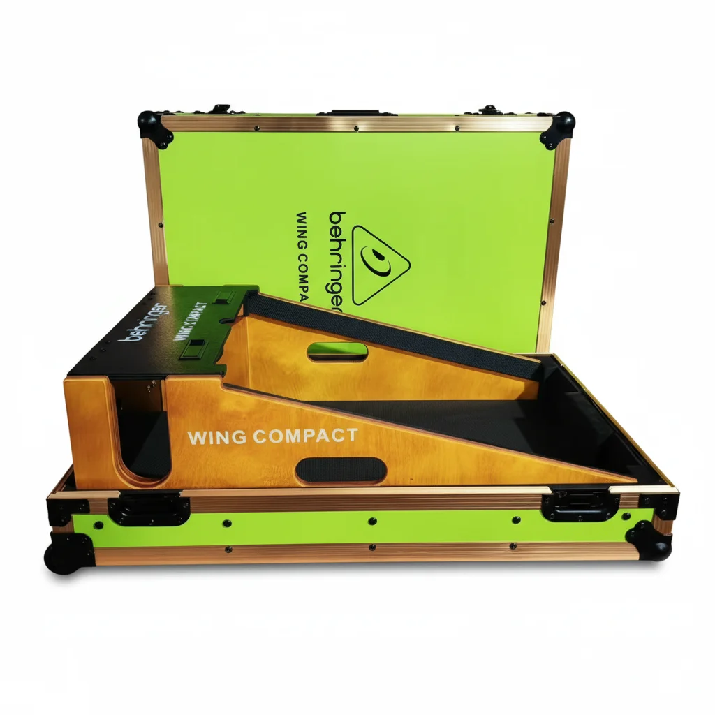 

Professional Mixer Flight Case with Dog House and Wheels Plywood Golden Aluminum Road Box for Digital Audio Console Gear Pro