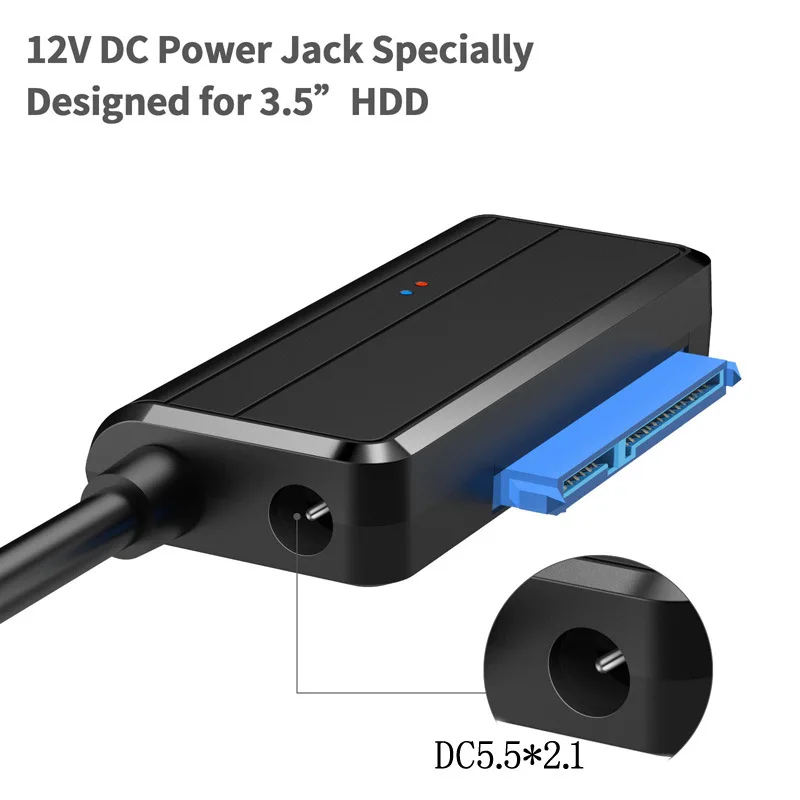 3 to USB 3.0 Cable Adapter Fit for 2.5 3.5 HDD/SSD, External Hard Drive Disk Reader Support 6Gbps High Speed Transmission