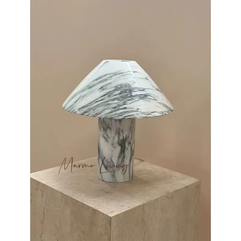Modern Light Luxury 100% Natural Marble Table Lamp Nordic Style Model Room Living Room Bedroom Bedside Creative Decorative Lamp