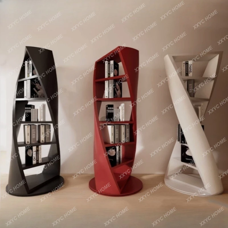 Lpaint bookshelf Solid wood rotating bookcase Round shelf Modern simple special-shaped decorative display rack