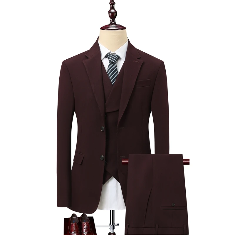High-Quality Men's Fashionable Three-Piece Suit Set Versatile Trendy Business Casual Wedding Banquet Ensemble