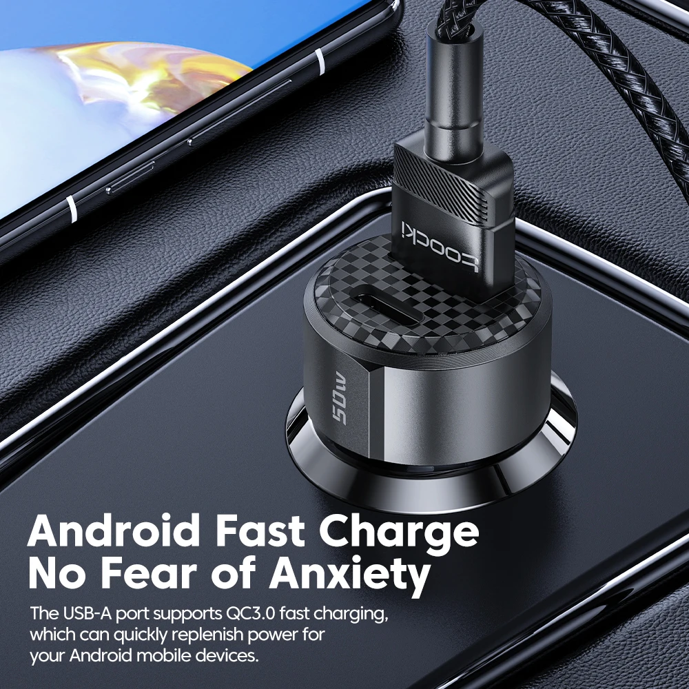 Toocki 50W USB C Car Charger Type C PD20W QC3.0 Car Phone Charger Fast Charging For iPhone Samsung Xiaomi Huawei