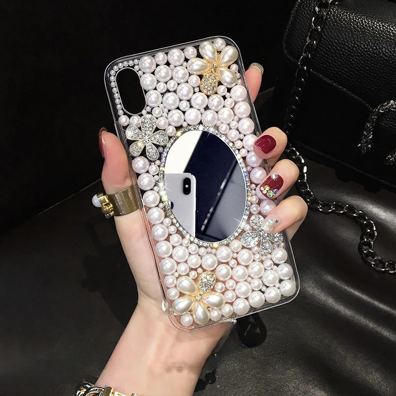 Pearl Mirror Bling Diamond Phone Cover, Luxury Design, Attractive Phone Case for Huawei Honor 70 80 90 100 P30 P50 P40 8X 9X