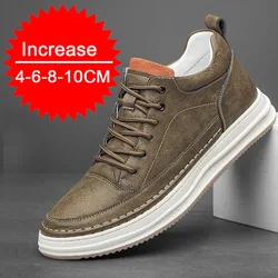 New Men Sneakers Elevator Shoes Comfortable Leather Heightening Shoes For Men Insole 6/8cm Heels Casual Lift Height Shoes Man