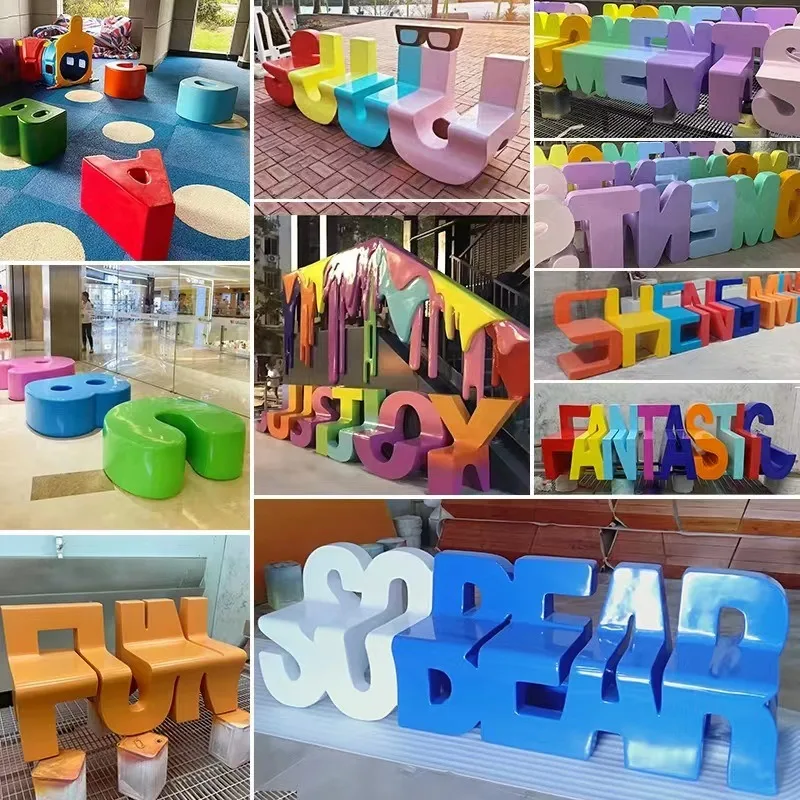 Creative FRP leisure seat, shopping mall stool, custom mushroom combination shopping mall rest area, FRP seat view 4