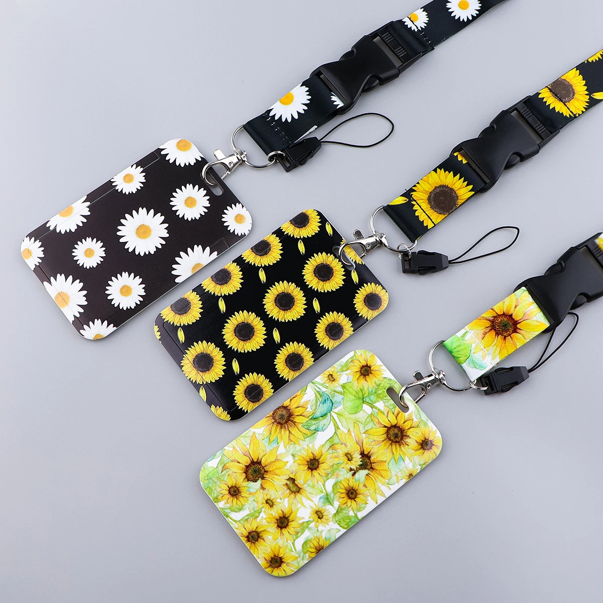 Sunflower Buckle Lanyards For Keys Chain ID Credit Card Cover Pass Mobile Phone Charm Neck Straps Badge Holder Accessories Gifts