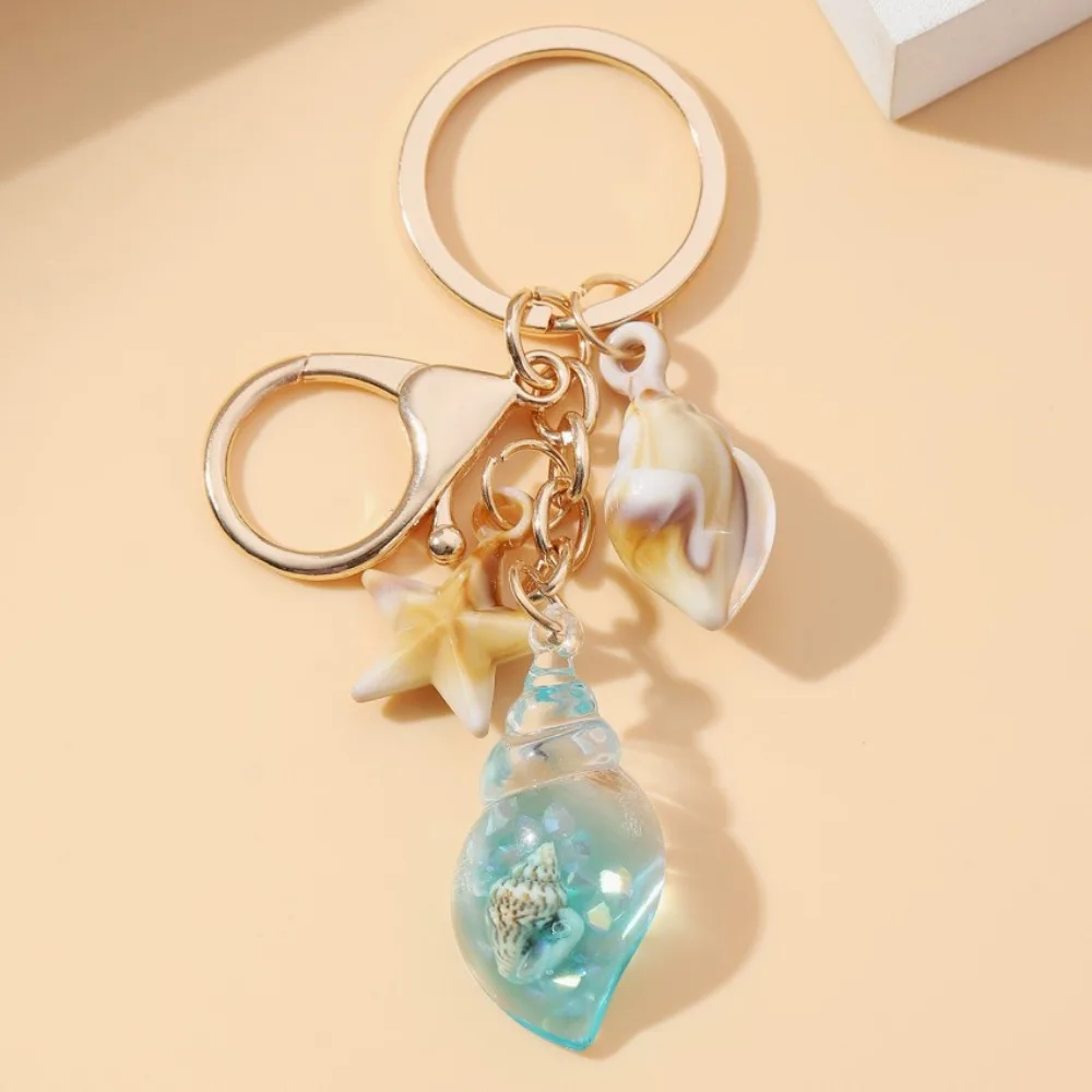 Cute Luminous Conch Keychain Backpack Decor Bohemian Style Sea Beach Pendants Creative Charms Starfish Shell Keyring