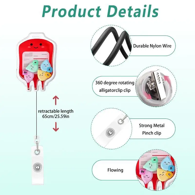 1Pcs New Design 1 Piece Shaker Acrylic Retractable Nurse Badge Reel Anime Heart Lung Teeth Doctor Name Tag ID Card Holder Clip