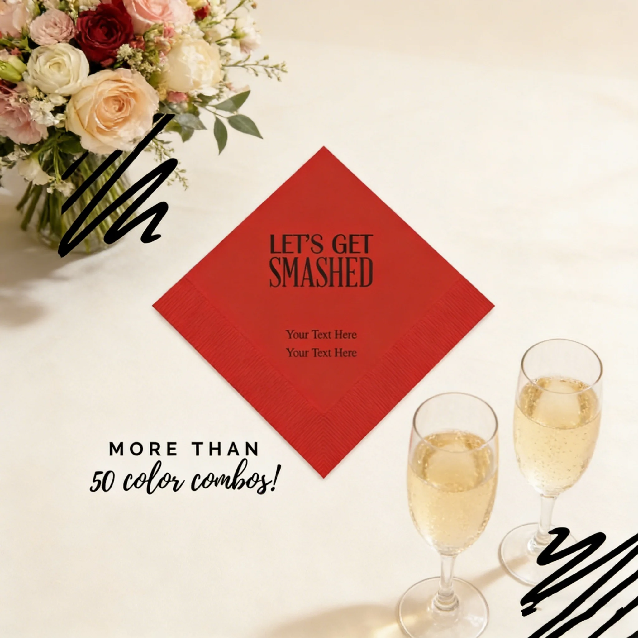 

50 персонализированных салфеток для вечеринки «Let's Get Smashed», 50 штук салфеток с индивидуальной печатью для девичника, дня рождения, мальчишника